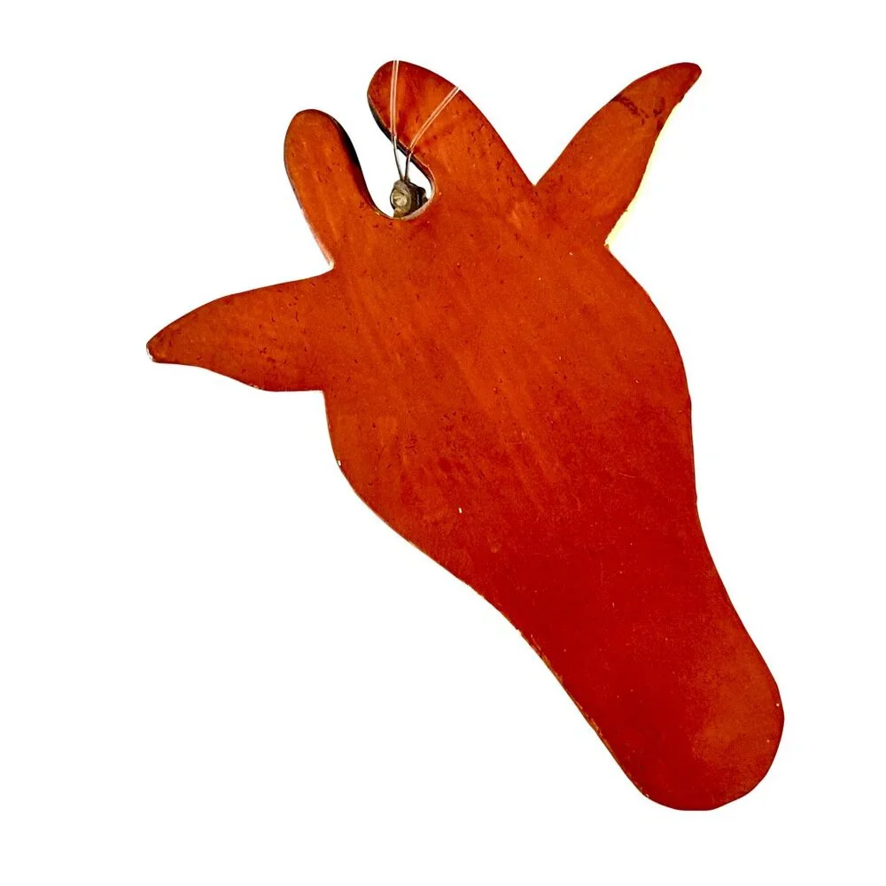 Giraffe Decor Hanging Ornament Vintage Wood + Fabric - Lot of 3 as is flaw